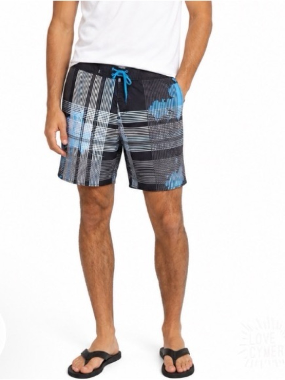 Quiksilver Black & Blue Plaid-Print Swim Board Shorts